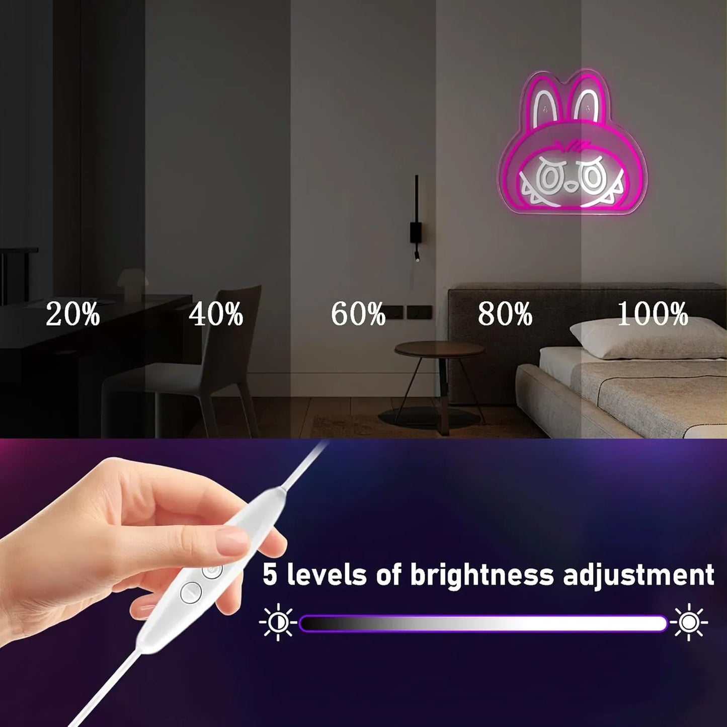 Labubu Cartoon Lab Neon RGB Edge Lit Pink LED Sign